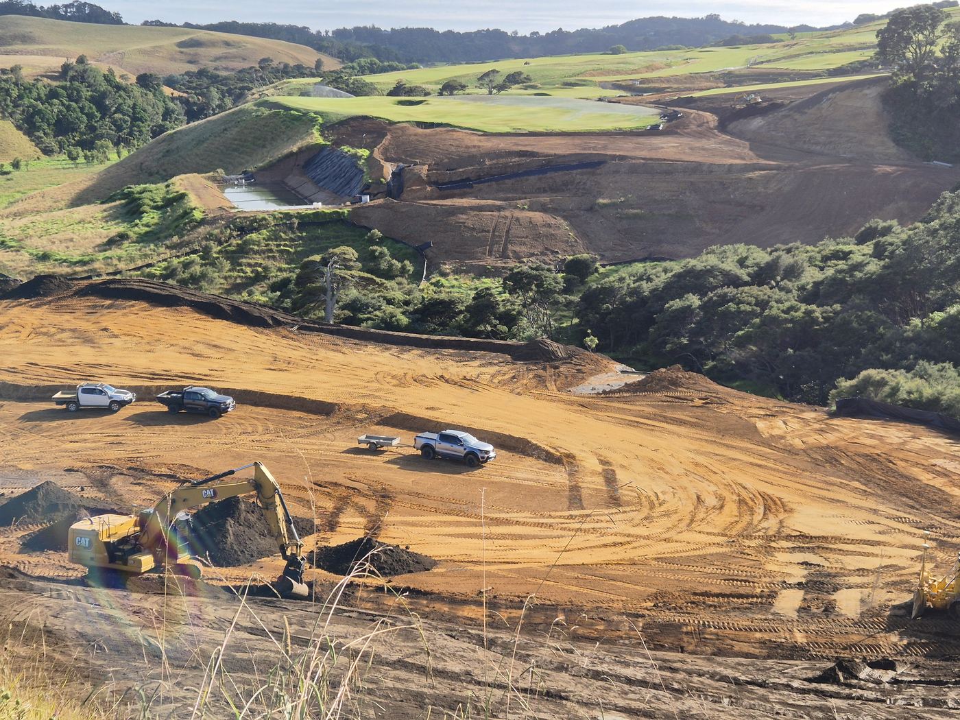 Earthworks and shaping on a new golf hole
